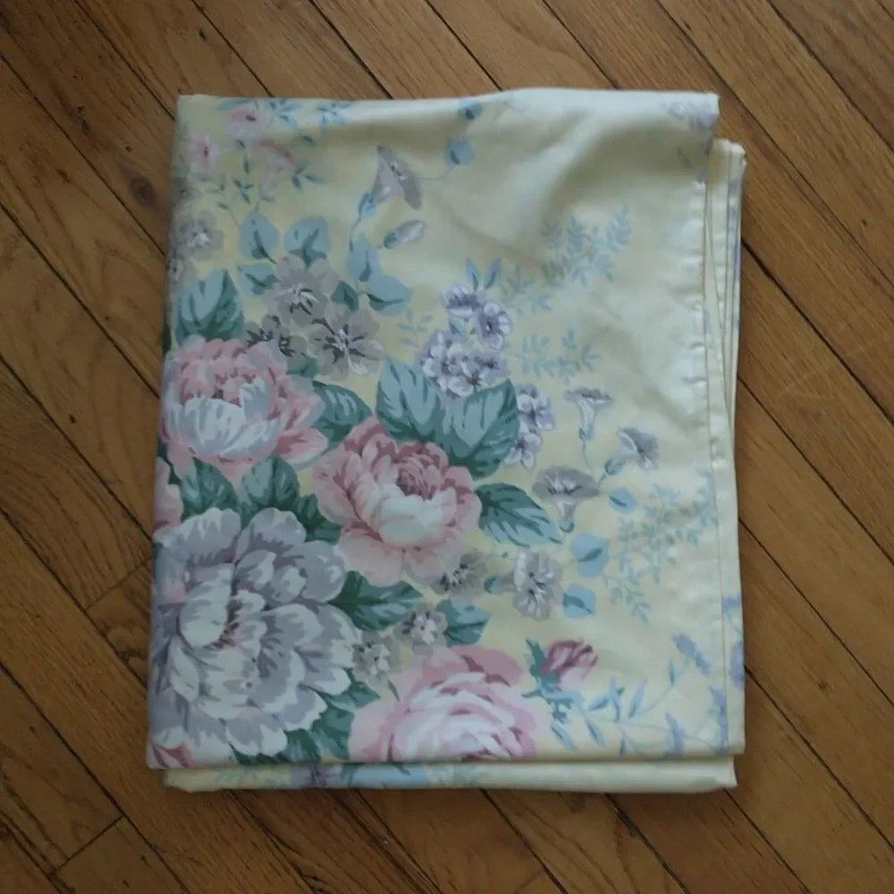Vtg Fish Tail Swag Curtains Drapes Yellow Floral French Country Lined